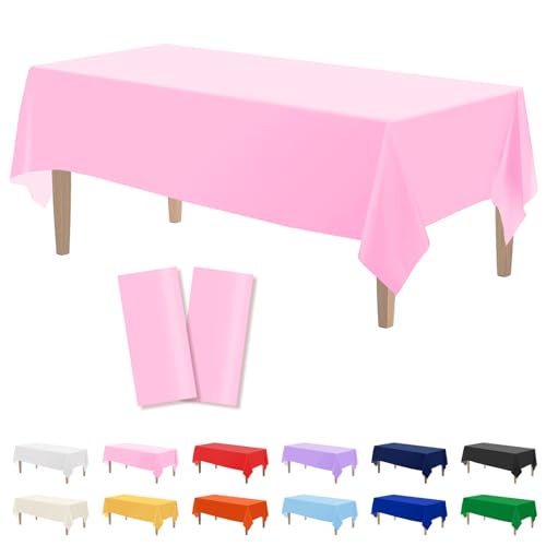 Image of Kopokita 2 Pack Pink Plastic Tablecloths Disposable 54 x 108 Inch | Rectangle Table Cloths, Party Table Covers for Birthday, Baby Shower, Wedding, Valentines, Mothers Day, Easter Decorations