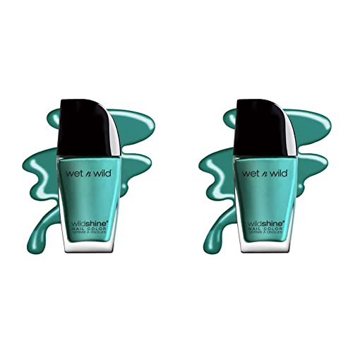 wet n wild Wild Shine Nail Polish, Teal Blue Be More Pacific, Nail Color (Pack of 2)