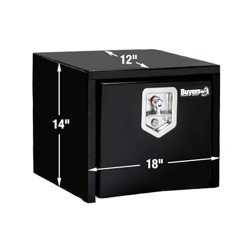 Image of Buyers Products 1703349 Black Steel Underbody Truck Tool Box, 14x12x18 Inch | Truck Bed & Underbelly RV Storage Box, Locking T-Latch, Weather-Resistant, Heavy-Duty Flatbed Job Box, Made in USA