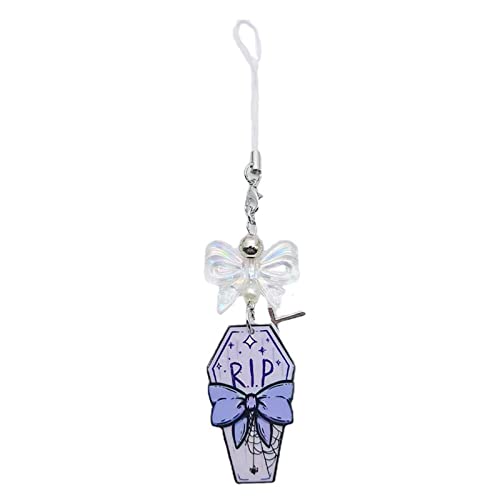 hejhncii Cute Bowknot Purple Coffin Pendant Phone Straps Lanyard Pocket Keychain Strap Backpack Charm Car Keys Chain