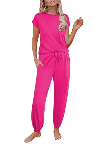 Image of Ekouaer Pajamas for women 2 Piece Lounge Set Cap Sleeve Sleepwear Joggers Pants Pjs with Pockets S-XXL