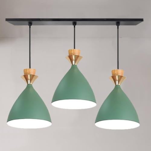 Image of Triple Dome Green Aluminium Hanging Pendant Light Drop, Antique Modern Ceiling Lamp,Bulb is not Included, 3 Light Linear Set