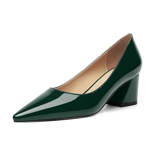 DEMOSHINE Womens Slip On Pointed Toe Patent Casual Wedding Chunky