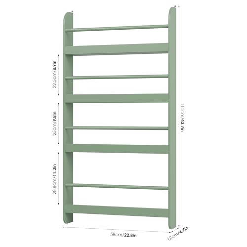 FOTOSOK Kids Bookshelf, Wall Mount 4-Tier Book Shelf Organizer for Toys and Books, Toy Storage Bookshelf in Bedroom, Living Room and Nursery, Green - Image 3