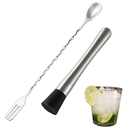Cocktail Stößel Bringen Sie Einen Barlöffel mit,Edelstahl Cocktail Stampfer,Muddler Stössel,Cocktailstößel,Bar Bartending Werkzeuge für Cocktails,Mojitos,Säfte,Köstlicher,Getränke (20cm)
