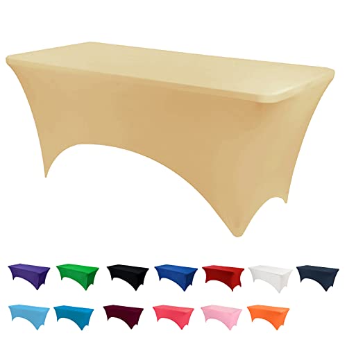 Newthinking Mantel ajustable de elastano de 4 pies, lavable rectangular y elástico para banquetes, fiestas de boda, eventos navideños (color blanco leche, 4 pies) Cover