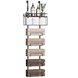Aetyord Towel Racks for Bathroom Over The Door Towel Racks Towel Storage Organizer with Metal Shelf Basket for Bathroom Rv Camper (7-Tier Black with Brown Plank)