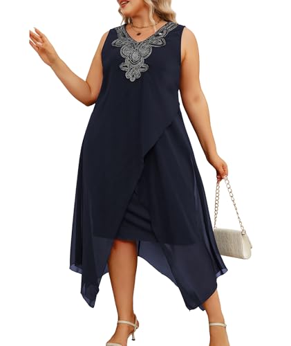 Image of OCSTRADE Womens Plus Size Chiffon Dress Loose Sleeveless Flowy Cocktail Party Midi Dresses