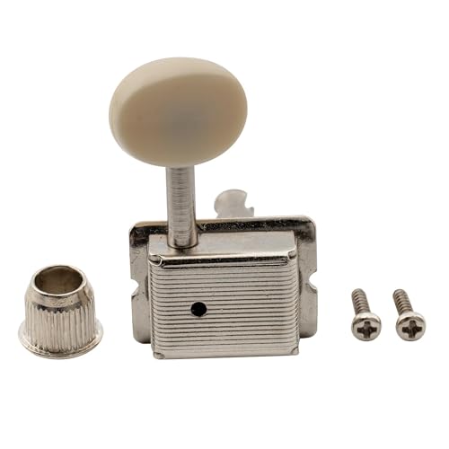 Image of Musiclily Pro Vintage 6-in-Line Guitar Tuners Split Shaft Machine Heads Tuning Pegs Keys Set for Squier Classic Vibe Fender Strat /Tele Style, Nickel with Off White Button | Nickel Color, Machine Heads Tuning Pegs Keys Set, for Squier Classic Vibe Fender Strat /Tele Style Guitar