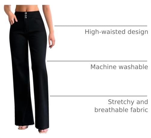 Image of roswear Women's Wide Leg Jeans Casual High Waisted Stretch Baggy Loose Denim Pants