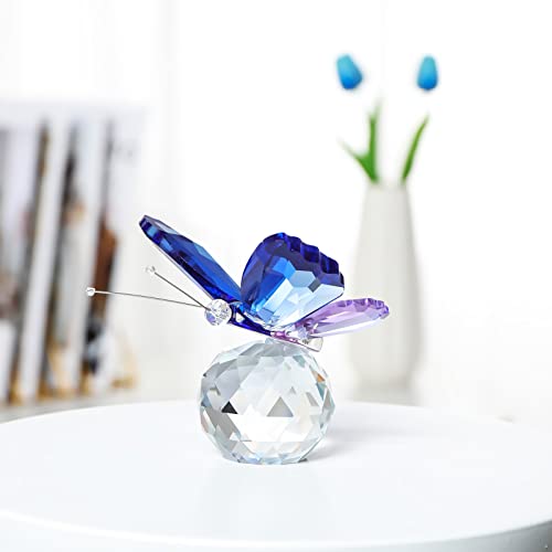 Longsheng - Since 2001 - Crystal Butterfly Figurine With Ball Base Glass Blue Purple Butterfly Crystal Collectible Paperweight Table Decor For Wedding Festival thumb #1