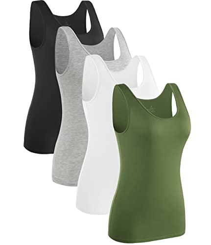 Rosyline Stretch Tank Top For Women Layering Tanks Sleeveless Undershirt Tank Tops Black/Grey/White/Army Green L #TOP15