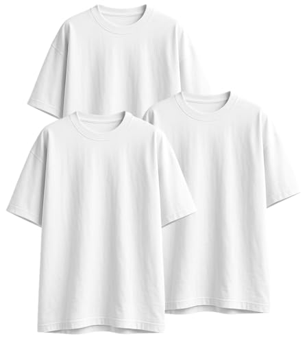 Image of Veirdo 100% Pure Cotton Drop Shoulder Oversized Baggy Fit Half Sleeve Plain Solid Round Neck Multicolor T-Shirt Combo for Men (Pack of 3) (Sizes S-2XL)