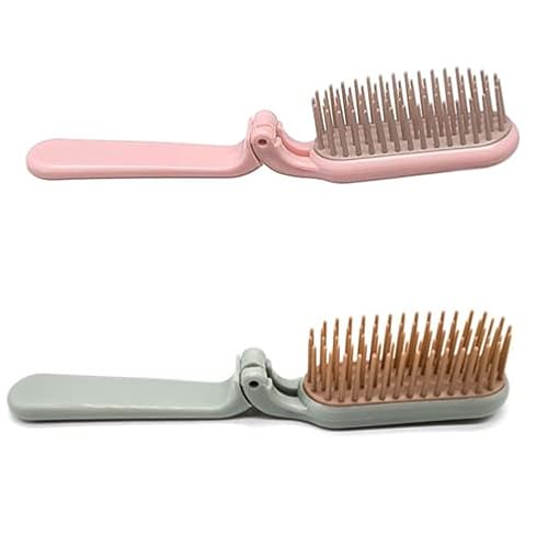 Putysuun Travel Folding Hair Brush Mini Pocket Comb For Purse Portable Antistatic (Pink Blue) (2Pcs) #TOP1