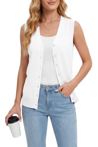 Image of VIISHOW Women's Sleeveless Sweater Vest Lightweight Soft Knit V Neck Button Down Cardigan Casual Layering Top