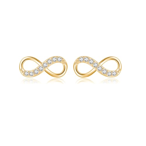 Reffeer Solid 925 Sterling Silver CZ Infinity Love Earrings Studs for Women Teen Girls Small Infinity Stud Earrings Minimalist
