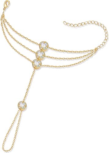 Suyi Gold/Silver Hand Chain Bracelet Ring Bracelet Rhinestone Finger Ring Bracelets