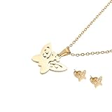 RORPOIR 1juego Joyería para Mujer con Pendientes y Collar de Mariposas Acero Inoxidable Dorado Duradero y Cómodo para Fiestas Graduaciones y Uso Diario