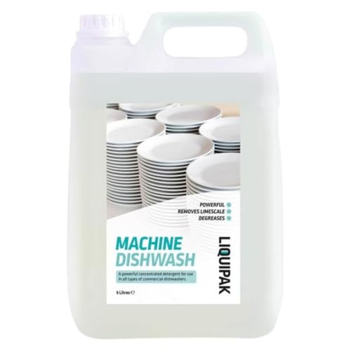 Liquipak Industrial Machine Dishwash Detergent 5L, Commercial-Grade, Descaling & Degreasing Formula, Streak-Free Finish, Ideal for Pubs, Restaurants, Cafés
