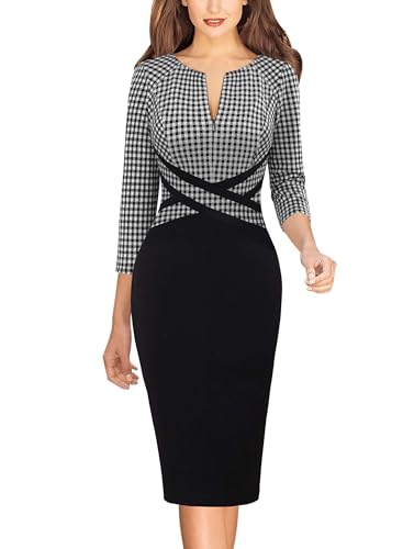 Image of VFSHOW Womens Work Business Casual 3 /4 Sleeve Slimming Fitted Front Zipper Crisscross Waist Office Party Pencil Sheath Dress