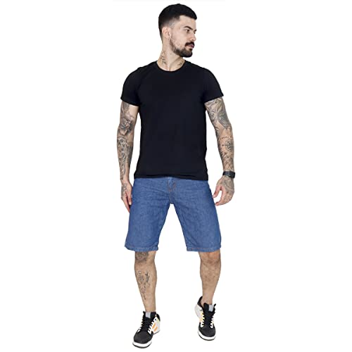 Bermuda Jeans Masculina Lycra Elastano (Jeans Escuro, 48)