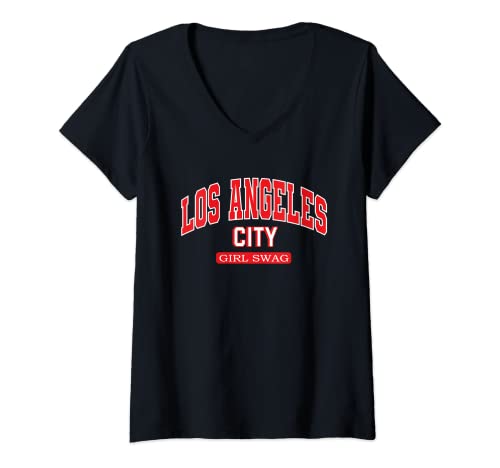 Mujer Los Angeles Girl Swag: Los Angeles City - Traje para niñas Camiseta Cuello V