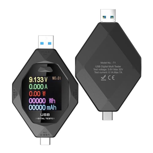 NEIQIUWING Comprobador de voltaje USB para QC3.0/PD, pantalla a color de 1,44 pulgadas, medición de potencia de hasta 29 W, para USB-C, tipo C, analizador de prueba portátil para cargadores