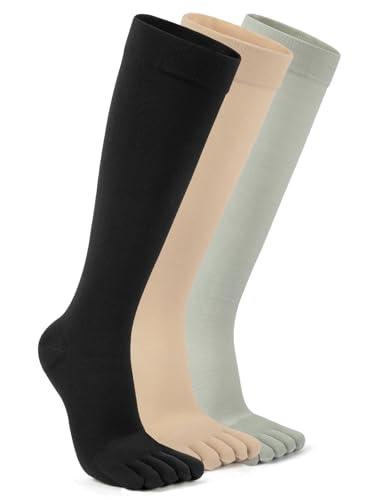 Image of 3 Pairs Knee High Toe Socks for Men & Women - Compression Toe Socks Separate Toe Design for Daily