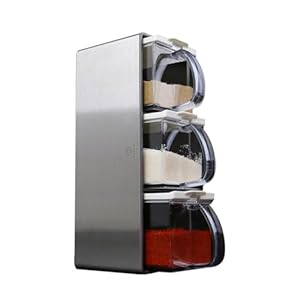 Portaspezie Ermetico con Cucchiaio – Set Barattoli Spezie Trasparenti, Organizzatore Spezie Impilabile Grande per Cassetto, Contenitore Moderno per Cucina (L)