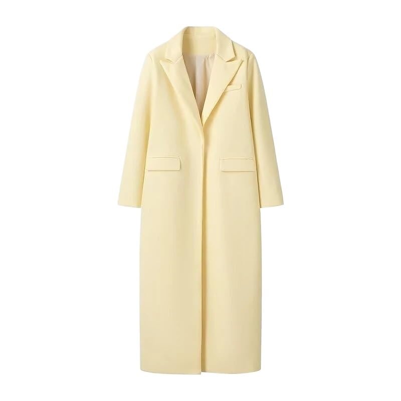 Pardessus coupe droite pour femme en aspect laine de qualité supérieure avec col cranté