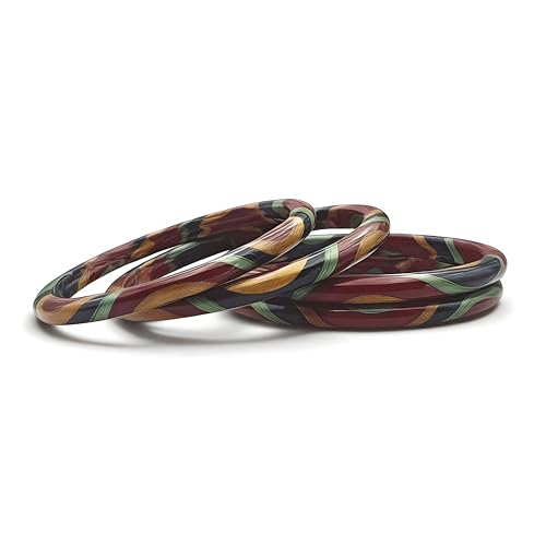 Image of Rajasthani Traditional Lac Bangles Set, Handcrafted Multi-Color Pattern with Gold Accents, Jaipuri Lakh Chudi, Red, Maroon, Pink, Purple, Blue, Green, 4 Piece Set