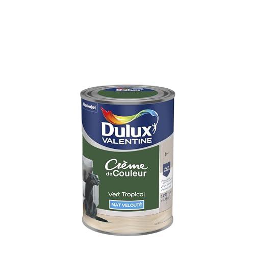 Dulux Valentine Crème de Couleur - Peinture multi-supports intérieure - Mat Vert Tropical 1,25 L