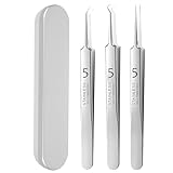 3 Piezas Pinzas de Punta Fina, Eliminación de Pinzas Blackhead Precisión Acero Inoxidable Depilar Punta Fina Profesionales para Espinillas Acné Cejas Pelo Encarnado (con Caja)