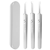 3 Stück Mitesser Pinzette Set, Edelstahl Pinzette Spitz für Mitesser und Akne Spitze Gebogene Gerade Präzises Pickelentferner Werkzeug Ultrafeine für Pickel Schönheitsfehler Komedonen