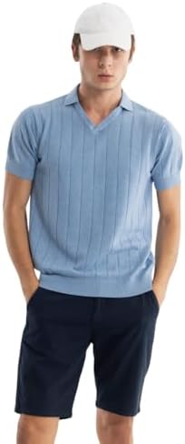 SNITCH Men's Polo T-Shirt | Textured Slim Fit Half Sleeve Self-Design | Breathable 100% Cotton Casual & College Wear Everyday Stylish Polo for Men | Light Blue