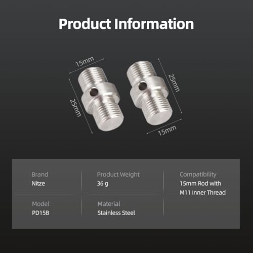 Image of Nitze M11 Thread 15mm Rod Connector (2 Pcs) - PD15B