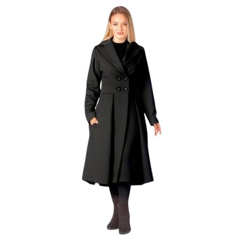J A H A A N C H O I C E Women’s Elegant Long Winter Coat Double Breasted Flared Overcoat with Lapel Collar & P
