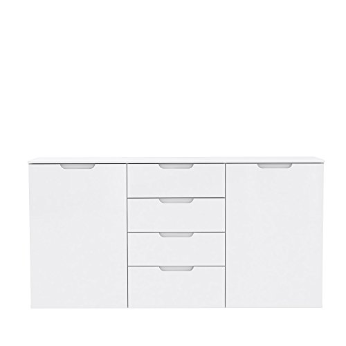 Meubletmoi Bahut Buffet Blanc laqué 2 Portes, 4 tiroirs - Design Moderne Contemporain - Pure