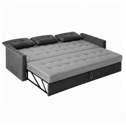 Image of FURNY Tressa 3 Seater Fabric Pull-Out Sofa Cum Bed Function (Dark Gray-Light Gray) | Luxury Velvet Suede Finish | Durable Comfort Sofa Bed for Modern Living Room & Office Spaces