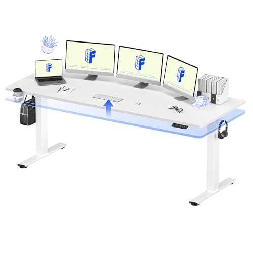 FLEXISPOT 79" x 32" Office Standing Desk, Height Adjustable Sit-Stand Desk, Quiet & Stable, with Cable Management & Cup Holder, for Commercial Use, White Top (2 Packages)