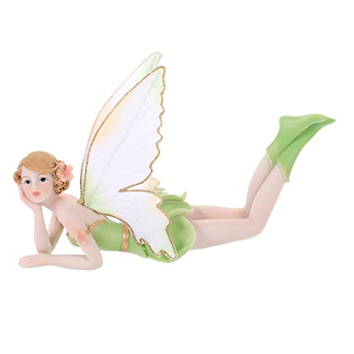 DECOMELODY Estatua De Hada De Resina Grande Posición Inclinada Color Verde Menta, Decoración Linda Hogar y Jardín, Figura De Adorno Artesanal para Escritorio y Paisaje,