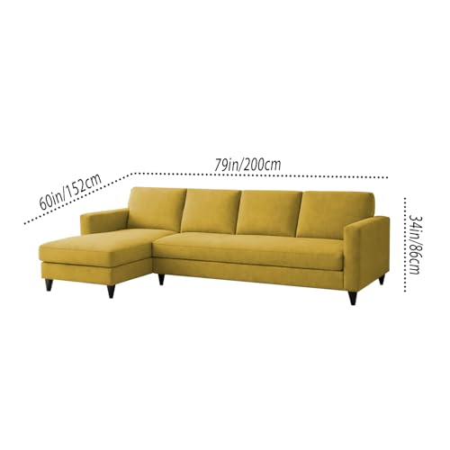 Image of Carlos LHS 4 Seater L Shape Sofa Set for Living Room & Home Office Furniture, Modern Durable Sectional Corner Sofa Couch, Premium Fabric Comfortable Seating with Strong Frame (Yellow)