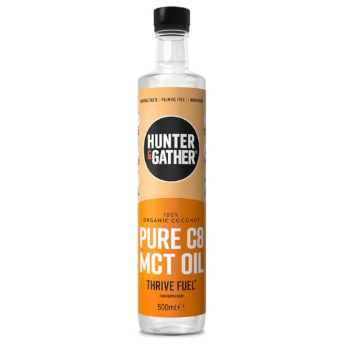 Hunter & Gather Aceite MCT C8 Puro 500ml | Coco 100% Orgánico Triple destilado al Vapor | Keto, Bajo en Carbohidratos & Paleo | Libre de Azúcar, Aceite Vegetal y de Semillas