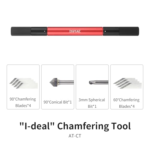 Image of DSPIAE Chamfering Tool Set, 60 and 90 Degree Blades Each 4pcs, Conical and 3mm Spherical Bits with Handle