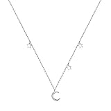Izpack Lucky Star Crystal Crescent Moon 925 Sterling Silver Choker Pendant Necklace for Women Christmas Dainty Disc Layered Chain Jewelry Gifts Best Friend