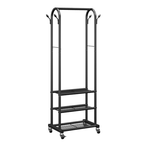 VEVOR Clothes Rack, Rolling Clothing Garment Rack with Hanging Rod and Side Hooks, 3 Storage Shelves, 99 lbs Load Capacity, Heavy Duty Carbon Steel Clothing Racks for Bedroom, Laundry, Living Room by VEVOR - Image 3
