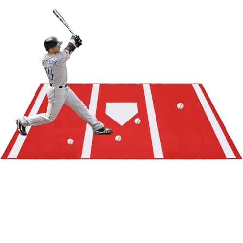 MegoSage 6 x 4 ft Baseball Hitting Mat Non-Slip Rubber Batting Mat Baseball Batting Cage Mat Durable Portable Batting Stance Practice Mat Batting Cage Mat with Home Plate for Indoor and Outdoor