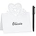 50 Pack Cartons de Placement de Table de Mariage Carte Porte-Nom de Lieu Blanche Marque-Place Creuse en Forme de Coeur Carte de Nom Numéro de Table avec Stylo pour Décoration de Fête