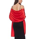Fttyeiby Shawls and Wraps for Evening Dresses Satin Shawl Wraps for Women Wedding Formal Shawl Red