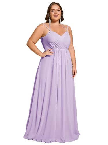 Image of Ever-Pretty Women's Pleated Backless Applique V Neck A Line Chiffon Sleeveless Plus Size Bridesmaid Dresses 01692-DA